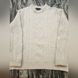 Orvis Men's Ivory Cable Knit Crewneck Sweater